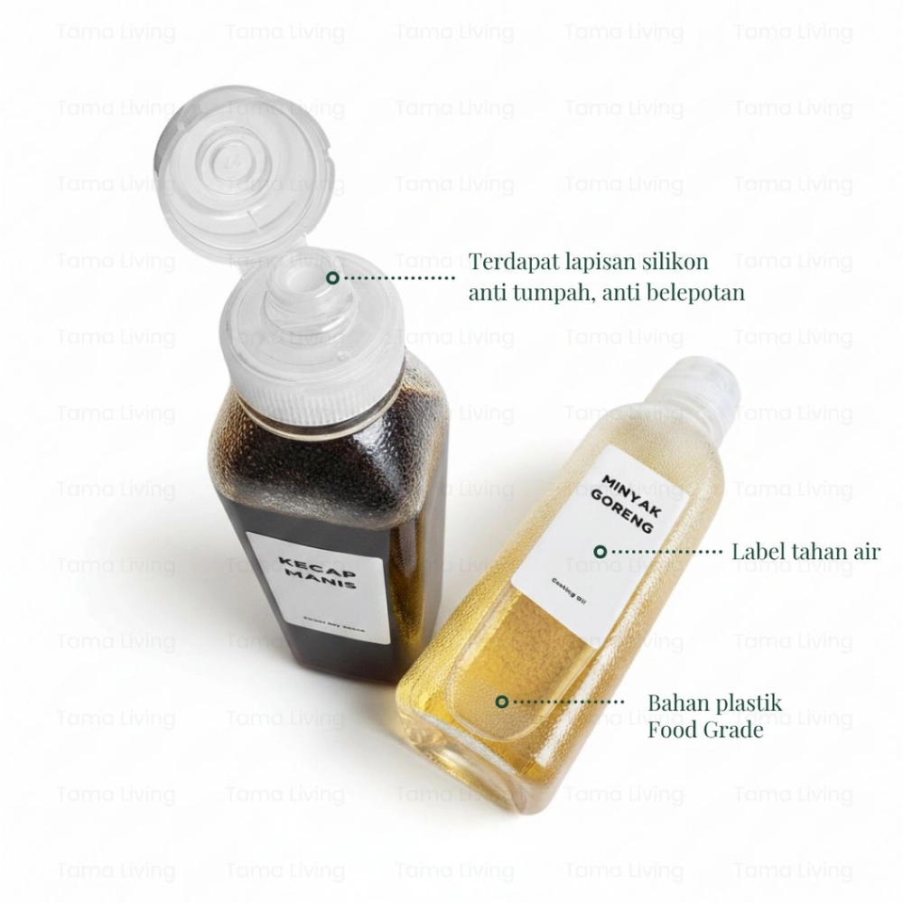 TAMA LIVING Akira Botol Minyak Anti Tumpah 500 ml Label Kotak Botol Saus Sambal Kecap Squeeze Bottle