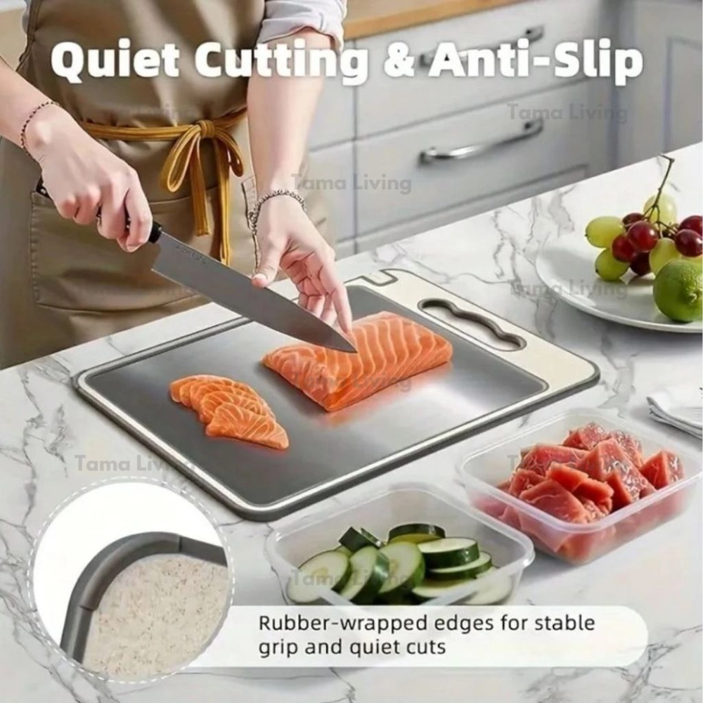 TAMA LIVING Tumi Talenan Stainless 2 Sisi Dengan Pemarut dan Pengasah Double Sided Cutting Board