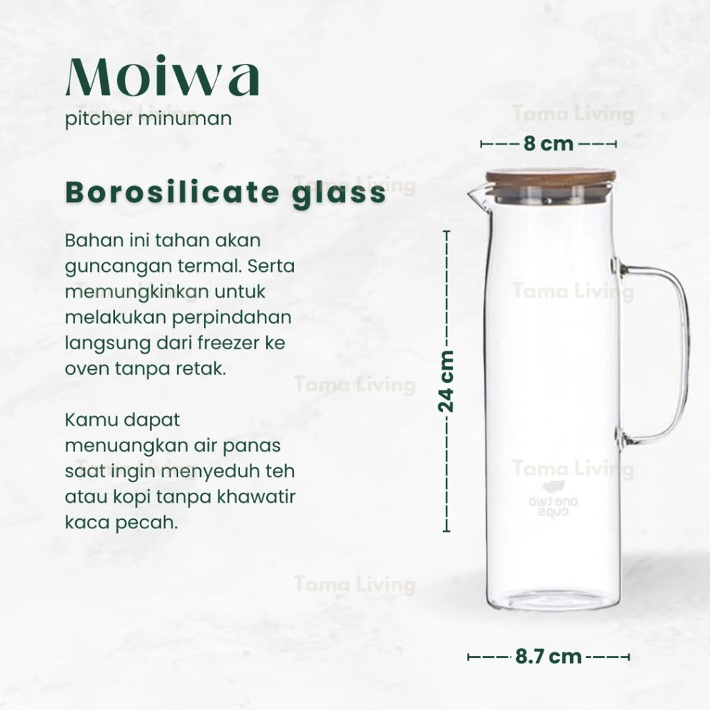 TAMA LIVING Moiwa Pitcher Minuman Teko Kaca 1.200 ml Teko Teh Air Dingin Minuman Kopi Jus Juice Jug