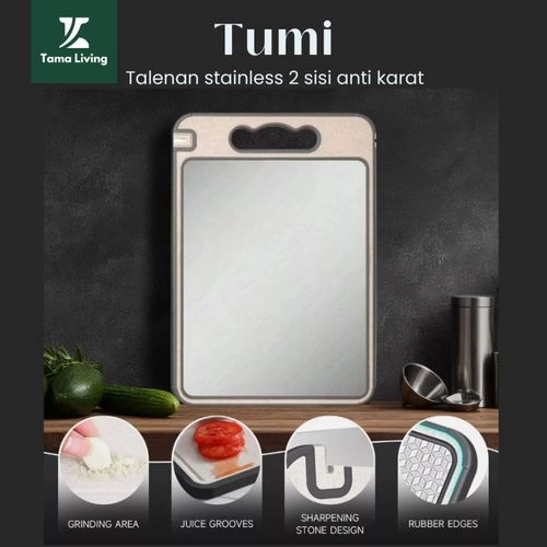 TAMA LIVING Tumi Talenan Stainless 2 Sisi Dengan Pemarut dan Pengasah Double Sided Cutting Board