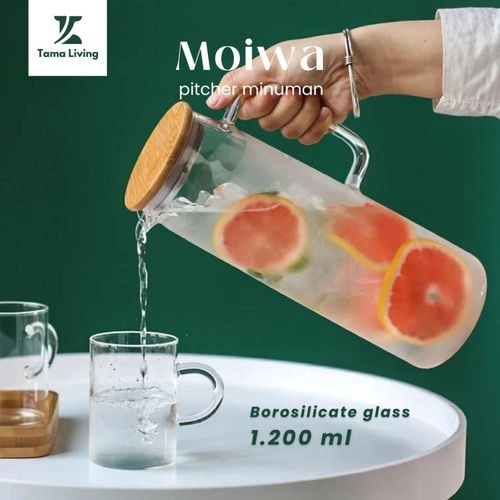 TAMA LIVING Moiwa Pitcher Minuman Teko Kaca 1.200 ml Teko Teh Air Dingin Minuman Kopi Jus Juice Jug
