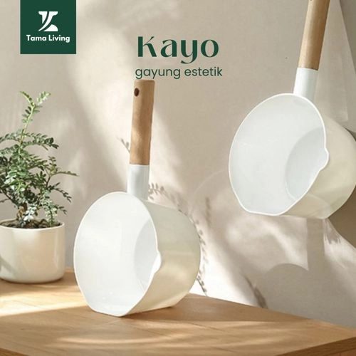 TAMA LIVING Kayo Gayung Estetik Dengan Gagang Kayu Tebal dan Gantungan Gayung Korea Gayung Mandi