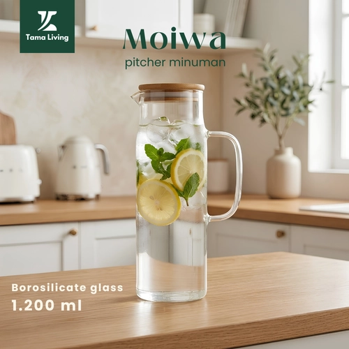 TAMA LIVING Moiwa Pitcher Minuman Teko Kaca 1.200 ml Teko Teh Air Dingin Minuman Kopi Jus Juice Jug