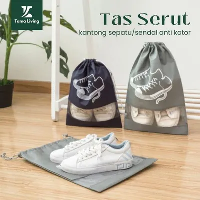 TAMA LIVING Tas Serut Sepatu Anti Air Kantong Sepatu Waterproof Tas Sepatu Travelling Shoes Bag